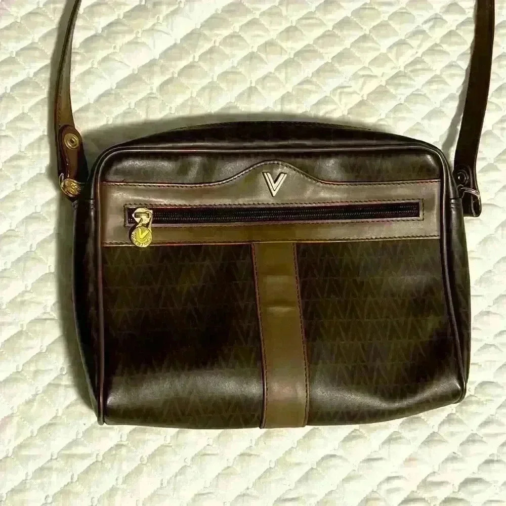 Vintage Mario Valentino Monogram Vinyl Crossbody Bag Purse MADE IN‎ ITALY $800
